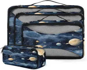 4 Set Packing Cubes for Suitcases, Travel Essentials for Carry on Luggage, Mystical Galaxy Suitcase Organizers for Clothes Shoes Toiletries Travel Accessories in 4 Sizes - Glitter Galaxy