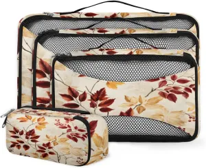 4 Set Packing Cubes for Suitcases, Travel Essentials for Carry on Luggage, Mystical Leaves Suitcase Organizers for Clothes Shoes Toiletries Travel Accessories in 4 Sizes - Abstract Maple Leaves