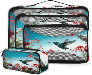 4 Set Packing Cubes for Suitcases, Travel Essentials for Carry on Luggage, Pretty Birds Suitcase Organizers for Clothes Shoes Toiletries Travel Accessories in 4 Sizes - Abstract Bird