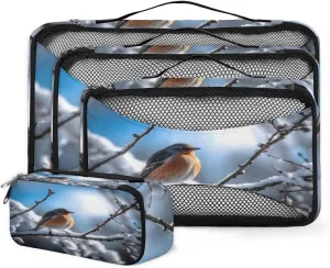 4 Set Packing Cubes for Suitcases, Travel Essentials for Carry on Luggage, Pretty Birds Suitcase Organizers for Clothes Shoes Toiletries Travel Accessories in 4 Sizes - Cute Bird