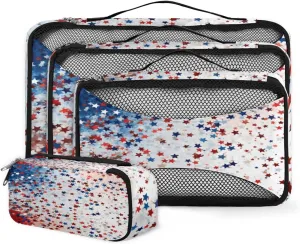 4 Set Packing Cubes for Suitcases, Travel Essentials for Carry on Luggage, Red Star Suitcase Organizers for Clothes Shoes Toiletries Travel Accessories in 4 Sizes - Blue Star