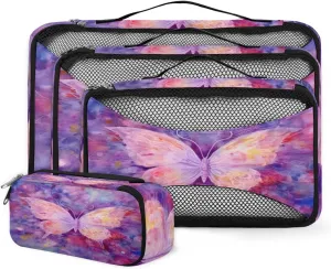 4 Set Packing Cubes for Suitcases, Travel Essentials for Carry on Luggage, Retro Butterfly Suitcase Organizers for Clothes Shoes Toiletries Travel Accessories in 4 Sizes - Dreamy Butterfly