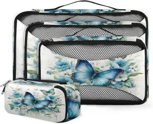 4 Set Packing Cubes for Suitcases, Travel Essentials for Carry on Luggage, Retro Butterfly Suitcase Organizers for Clothes Shoes Toiletries Travel Accessories in 4 Sizes - Flowers Butterfly