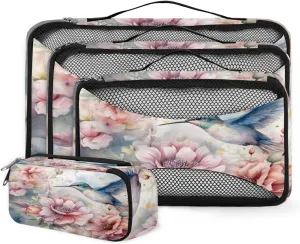 4 Set Packing Cubes for Suitcases, Travel Essentials for Carry on Luggage, Romantic Bird Suitcase Organizers for Clothes Shoes Toiletries Travel Accessories in 4 Sizes - Fantastic Bird