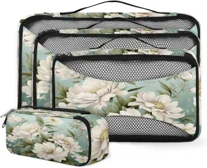 4 Set Packing Cubes for Suitcases, Travel Essentials for Carry on Luggage, Romantic Floral Suitcase Organizers for Clothes Shoes Toiletries Travel Accessories in 4 Sizes - Retro Floral