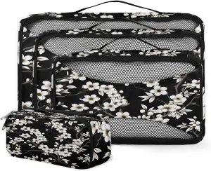 4 Set Packing Cubes for Suitcases, Travel Essentials for Carry on Luggage, Romantic Flowers Suitcase Organizers for Clothes Shoes Toiletries Travel Accessories in 4 Sizes - Fantastic Flowers