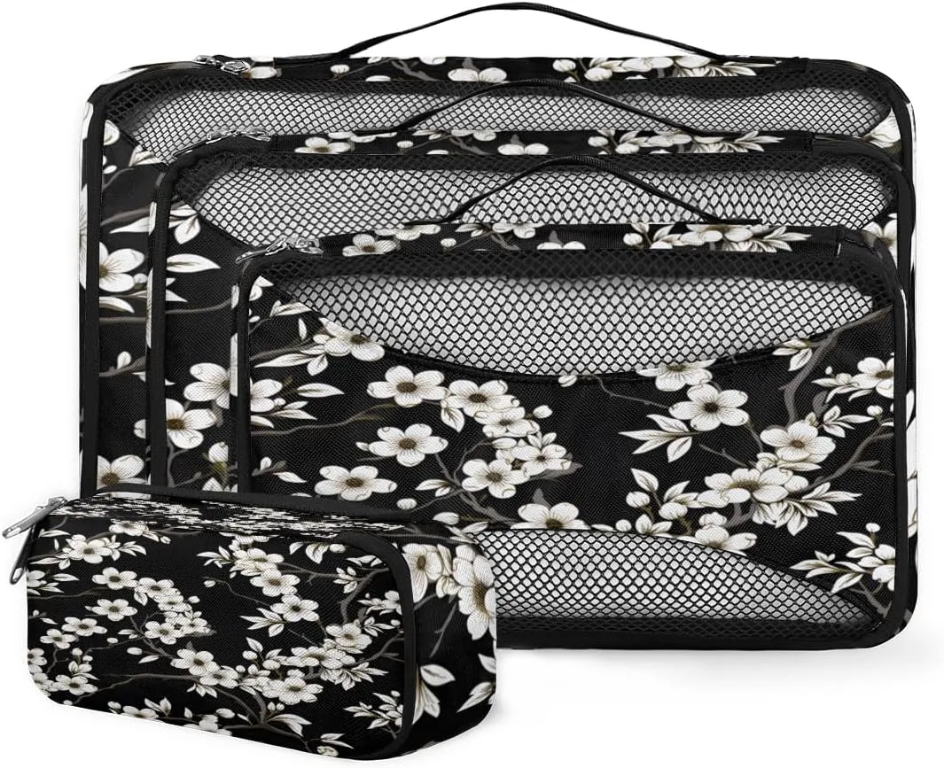 4 Set Packing Cubes for Suitcases, Travel Essentials for Carry on Luggage, Romantic Flowers Suitcase Organizers for Clothes Shoes Toiletries Travel Accessories in 4 Sizes - Fantastic Flowers
