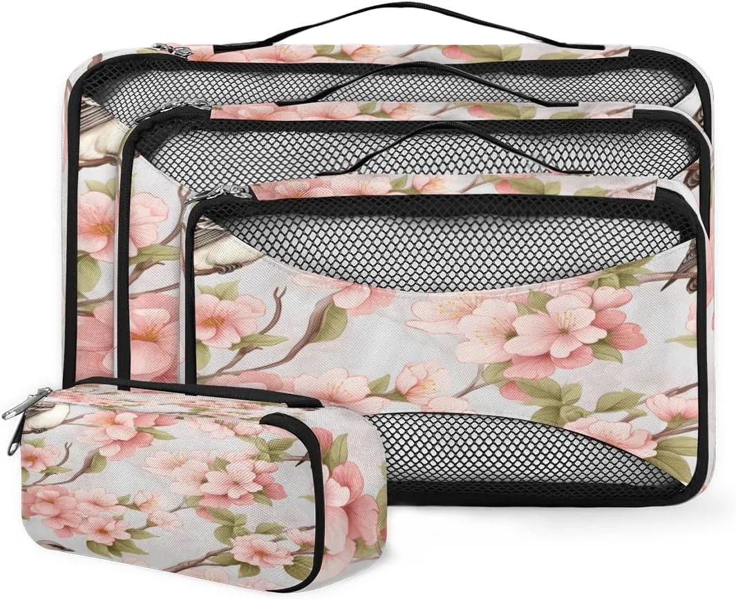 4 Set Packing Cubes for Suitcases, Travel Essentials for Carry on Luggage, Romantic Flowers Suitcase Organizers for Clothes Shoes Toiletries Travel Accessories in 4 Sizes - Magical Flowers