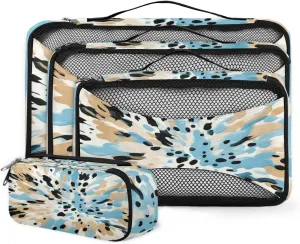 4 Set Packing Cubes for Suitcases, Travel Essentials for Carry on Luggage, Suitcase Organizers for Clothes Shoes Toiletries Travel Accessories in 4 Sizes - Blue Black Print