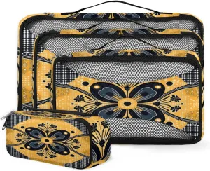 4 Set Packing Cubes for Suitcases, Travel Essentials for Carry on Luggage, Suitcase Organizers for Clothes Shoes Toiletries Travel Accessories in 4 Sizes - Colorful Blurred Mandala