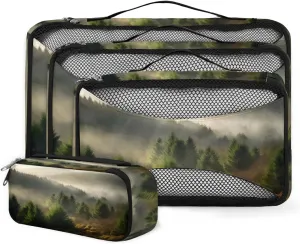 4 Set Packing Cubes for Suitcases, Travel Essentials for Carry on Luggage, Sunset Forest Suitcase Organizers for Clothes Shoes Toiletries Travel Accessories in 4 Sizes - Mystical Forest