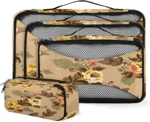 4 Set Packing Cubes for Suitcases, Travel Essentials for Carry on Luggage, Varicolored Flowers Suitcase Organizers for Clothes Shoes Toiletries Travel Accessories in 4 Sizes - Beautiful Flowers