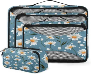 4 Set Packing Cubes for Suitcases, Travel Essentials for Carry on Luggage, Varicolored Flowers Suitcase Organizers for Clothes Shoes Toiletries Travel Accessories in 4 Sizes - Bright Flowers