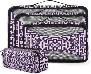 4 Set Packing Cubes for Suitcases, Travel Essentials for Carry on Luggage, Vintage Mandala Suitcase Organizers for Clothes Shoes Toiletries Travel Accessories in 4 Sizes - Geometry Aztec Pattern