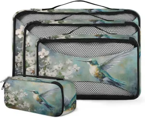 4 Set Packing Cubes for Suitcases, Travel Essentials for Carry on Luggage, Watercolor Bird Suitcase Organizers for Clothes Shoes Toiletries Travel Accessories in 4 Sizes - Cartoon Bird