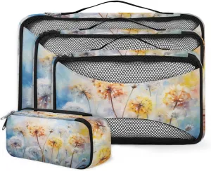 4 Set Packing Cubes for Suitcases, Travel Essentials for Carry on Luggage, Watercolor Dandelion Suitcase Organizers for Clothes Shoes Toiletries Travel Accessories in 4 Sizes - Mystical Dandelion