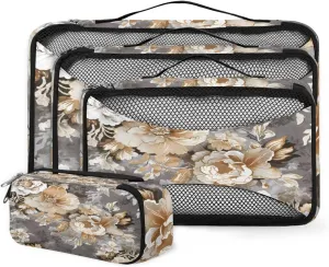 4 Set Packing Cubes for Suitcases, Travel Essentials for Carry on Luggage, Watercolor Flower Suitcase Organizers for Clothes Shoes Toiletries Travel Accessories in 4 Sizes - Artistic Flower
