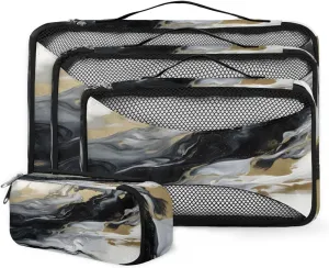4 Set Packing Cubes for Suitcases, Travel Essentials for Carry on Luggage, Watercolor Marble Suitcase Organizers for Clothes Shoes Toiletries Travel Accessories in 4 Sizes - Abstract Marble
