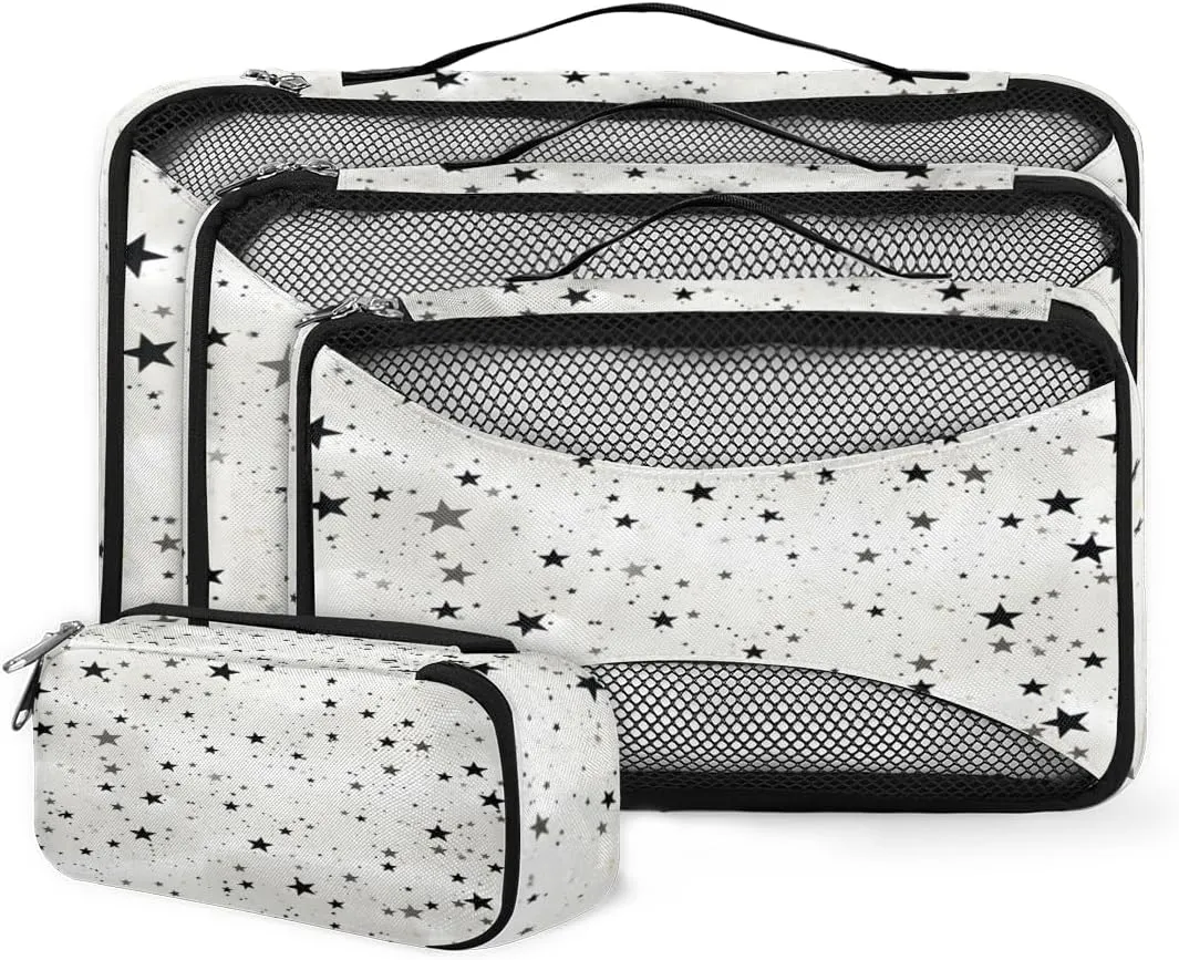 4 Set Packing Cubes for Suitcases, Travel Essentials for Carry on Luggage, White Grey Suitcase Organizers for Clothes Shoes Toiletries Travel Accessories in 4 Sizes - Star