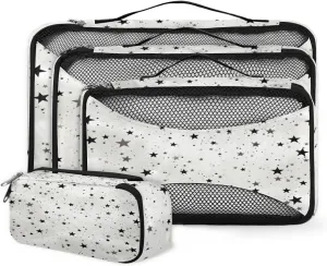 4 Set Packing Cubes for Suitcases, Travel Essentials for Carry on Luggage, White Grey Suitcase Organizers for Clothes Shoes Toiletries Travel Accessories in 4 Sizes - Star