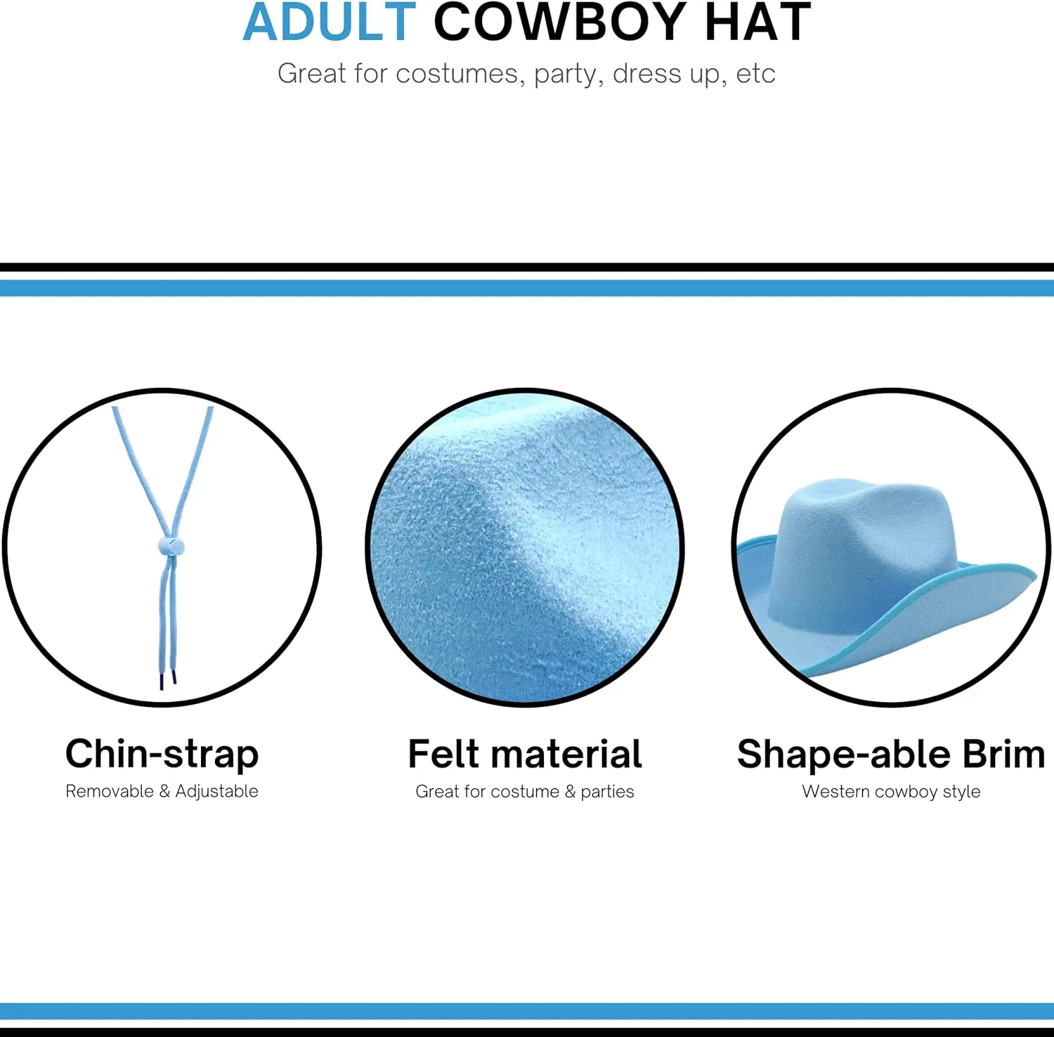 4E's Novelty Cowboy Hat for Women & Men, Felt Cowgirl Hat for Adults, Western Party Dress Up Accessories