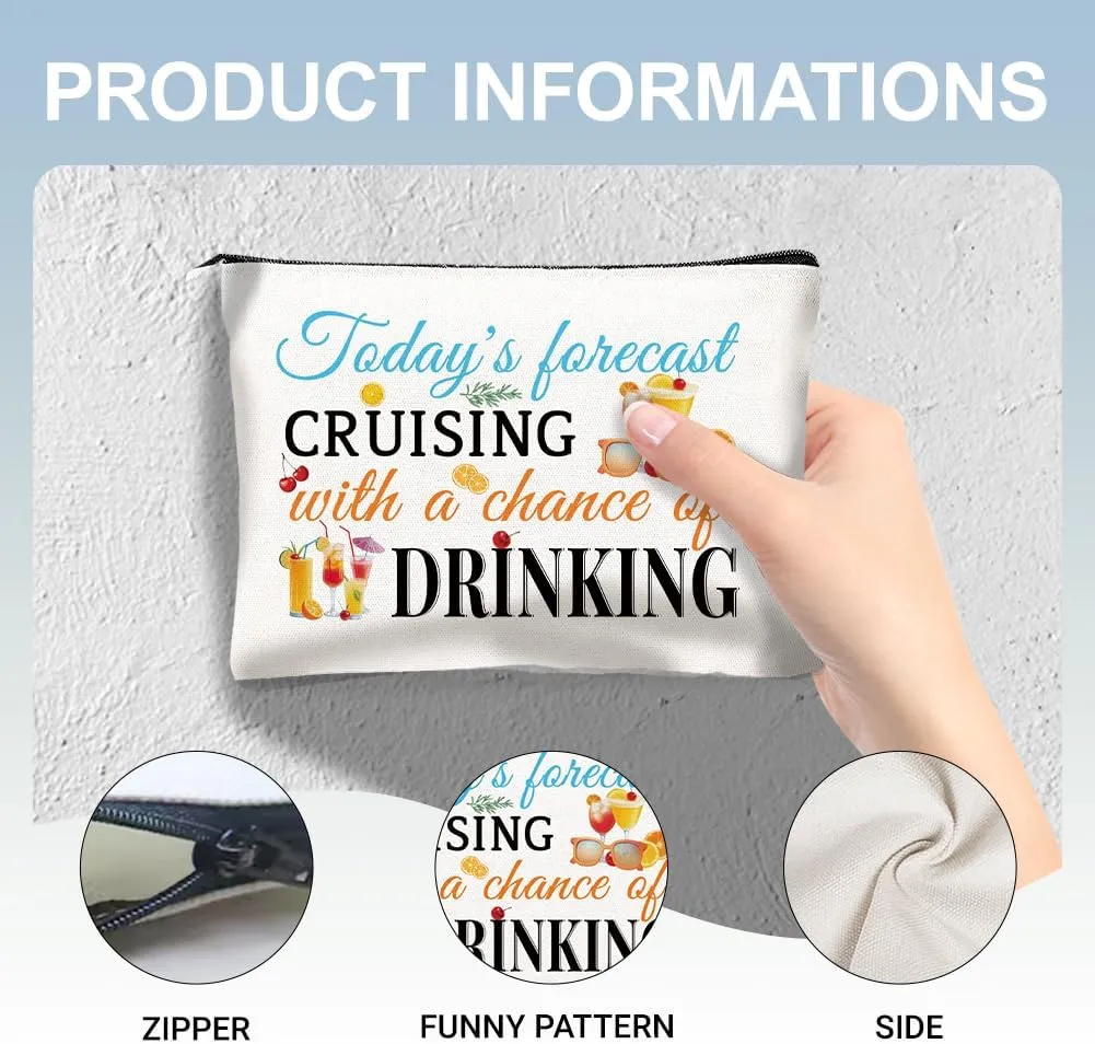4Pcs Canvas Cruise Ship Makeup Bag - 9.06" x 5.9" Cruise Essentials Survival Kit Gift Cosmetic Bags Travel Organizer Portable Beach Accessories with Zipper
