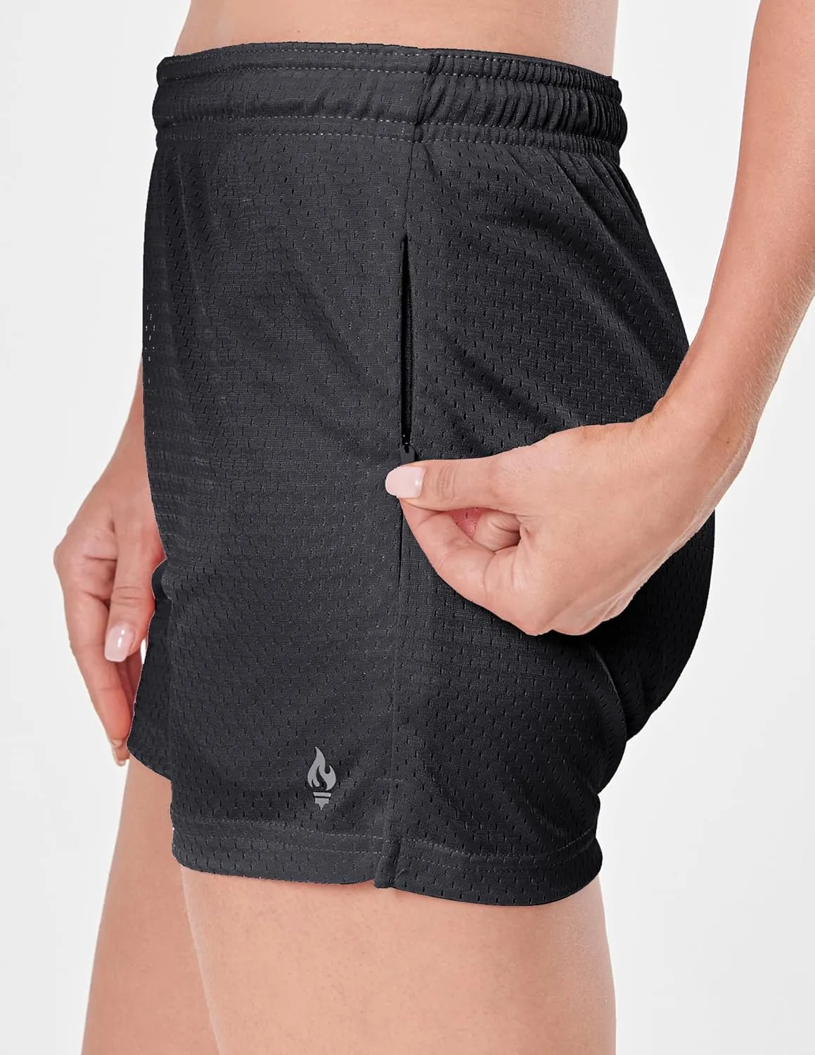 5-Pack Women's Athletic Shorts Mesh Basketball, Ladies Active Loose Pull-On Shorts with Zipper Pockets, 5" Inseam