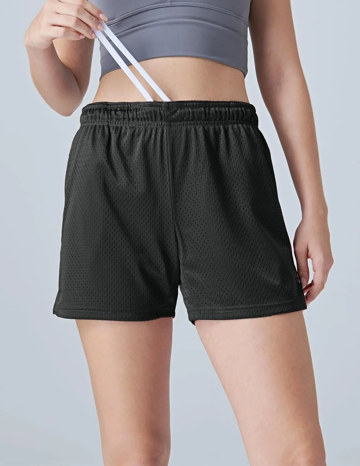 5-Pack Women's Athletic Shorts Mesh Basketball, Ladies Active Loose Pull-On Shorts with Zipper Pockets, 5" Inseam