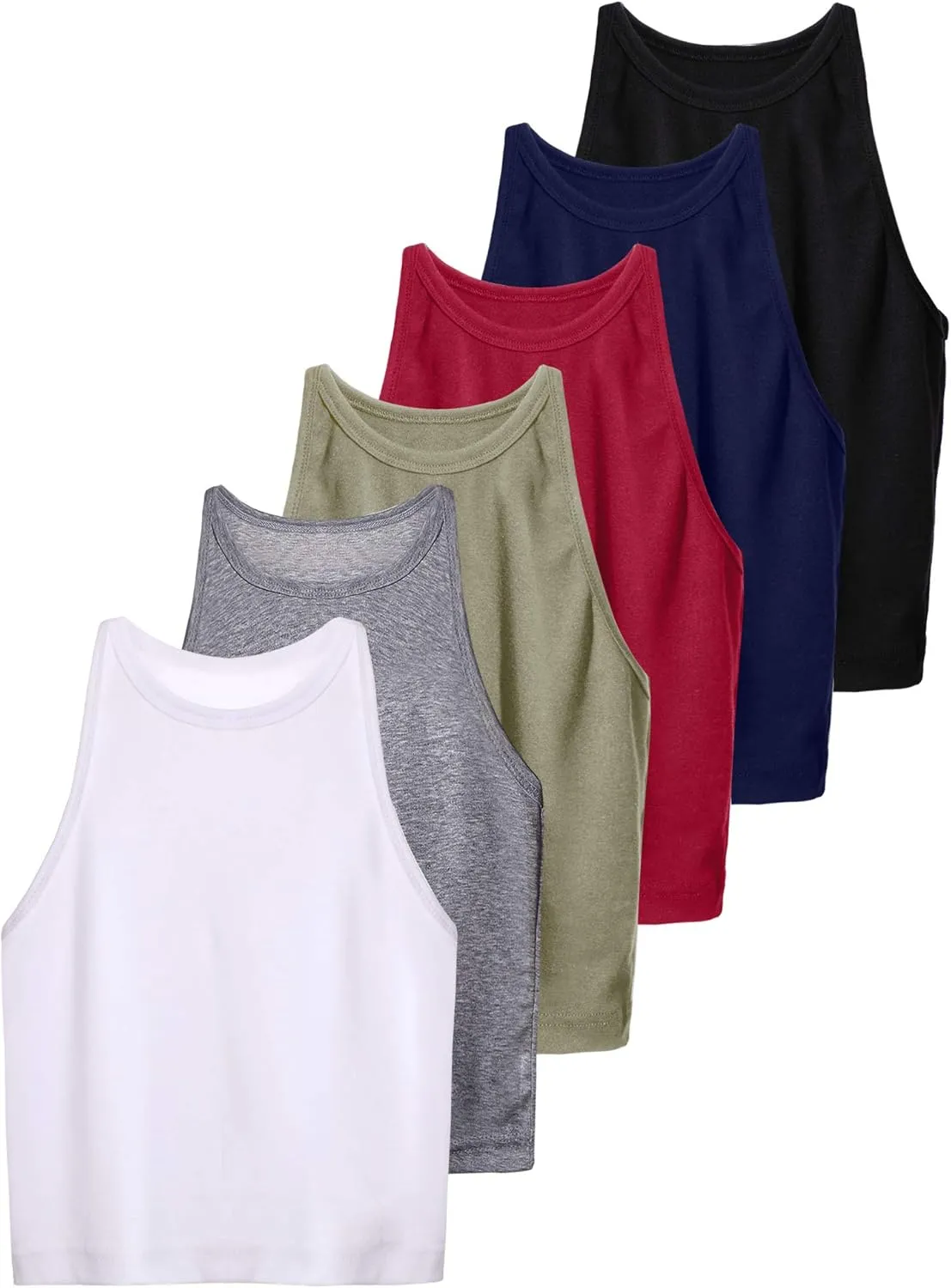 6 Pieces Women Basic Crop Tank Tops Sleeveless Racerback Sports Crop Tops for Daily Wearing