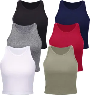 6 Pieces Women Basic Crop Tank Tops Sleeveless Racerback Sports Crop Tops for Daily Wearing