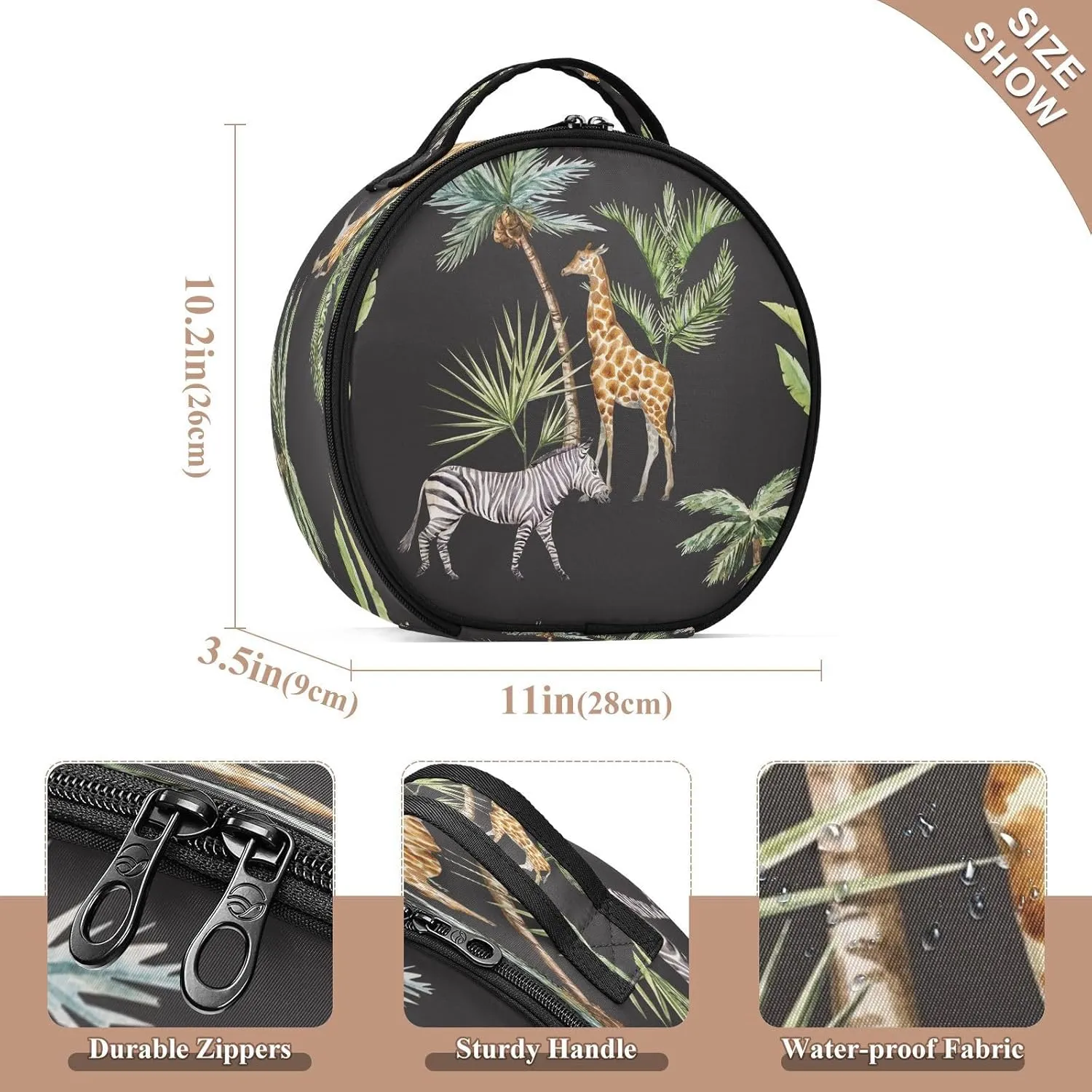 ALAZA Animals Zebra Giraffe Stand under Palm Trees Safar Travel Make Up Organizer Cosmetic Brush Bags Case