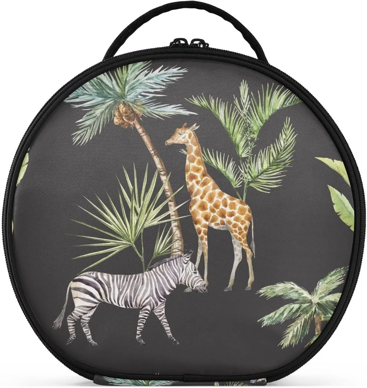 ALAZA Animals Zebra Giraffe Stand under Palm Trees Safar Travel Make Up Organizer Cosmetic Brush Bags Case