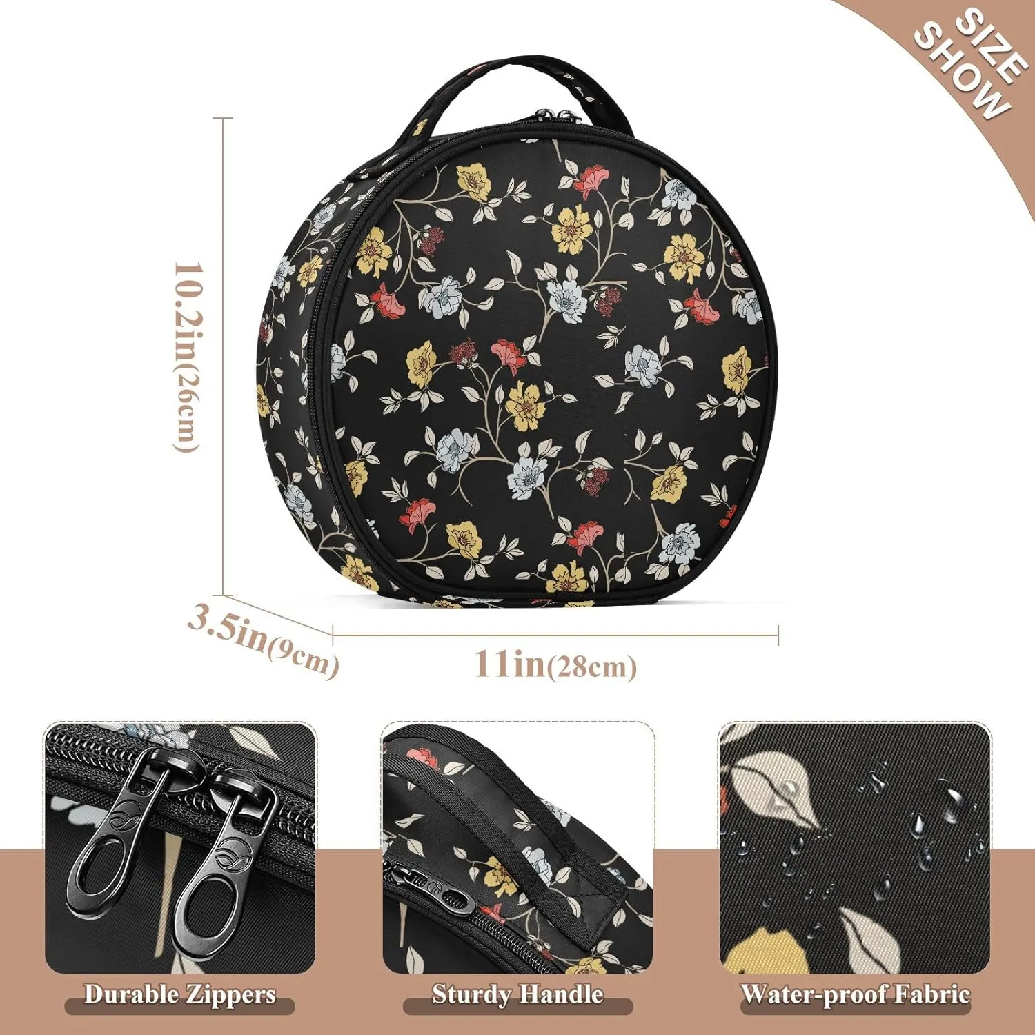ALAZA Flowers and Leaves Travel Makeup Train Case Makeup Cosmetic Case with Adjustable Dividers