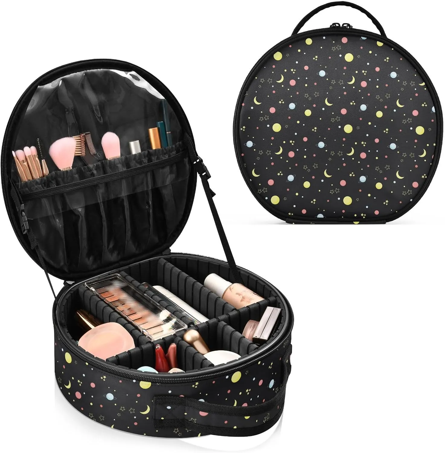 ALAZA Night Sky with Moon and Stars Travel Makeup Case, Portable Artist Makeup Storage Bag