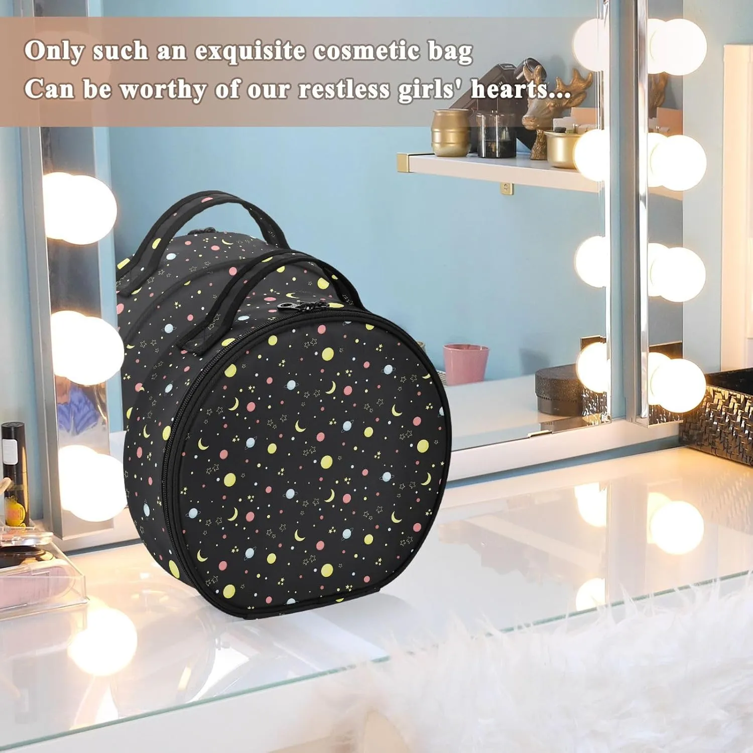 ALAZA Night Sky with Moon and Stars Travel Makeup Case, Portable Artist Makeup Storage Bag