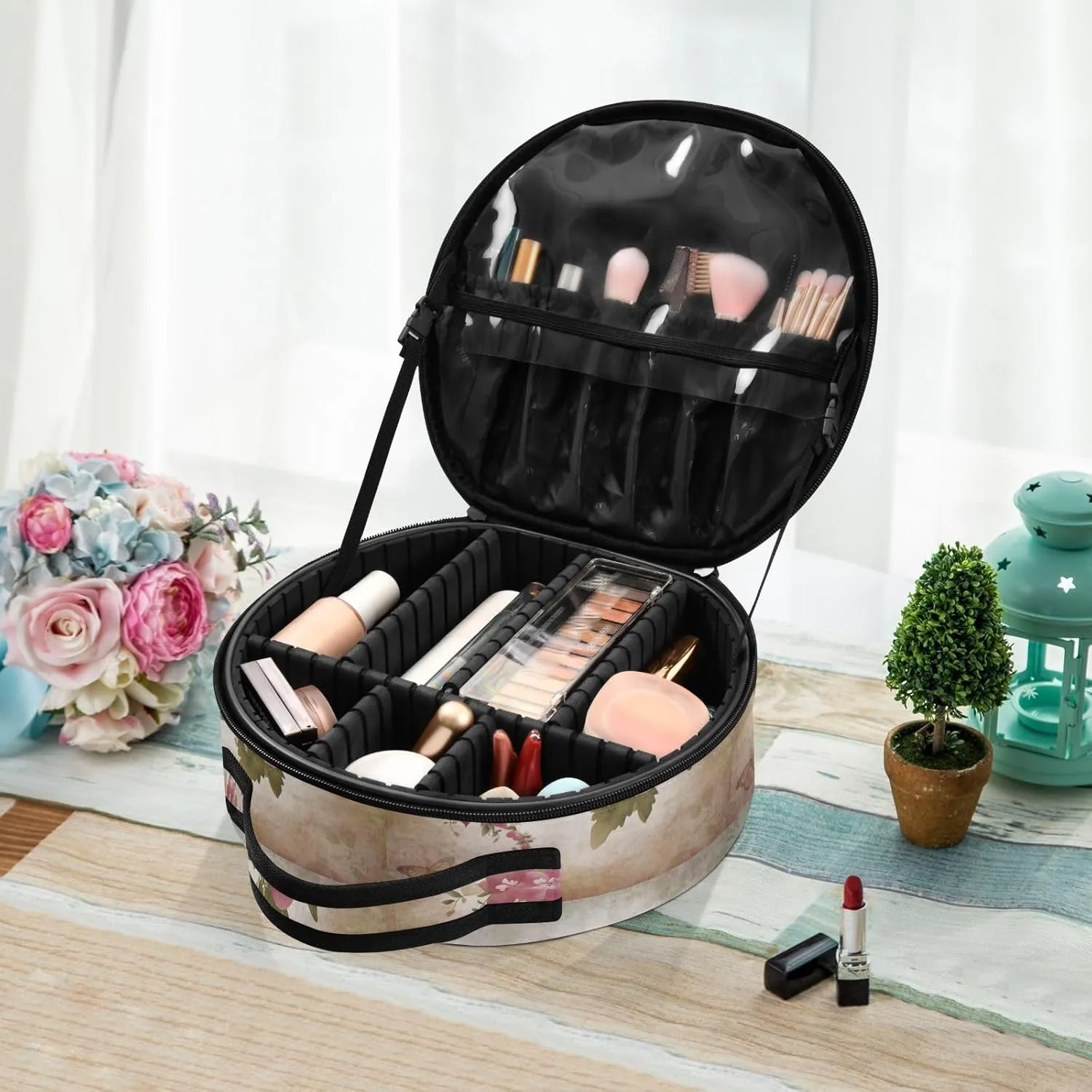 ALAZA Old Grunge Roses and Butterfly Toiletry Bag Travel Makeup Case Organizer for Women