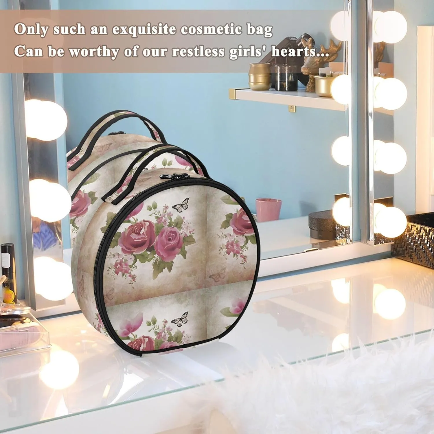 ALAZA Old Grunge Roses and Butterfly Toiletry Bag Travel Makeup Case Organizer for Women