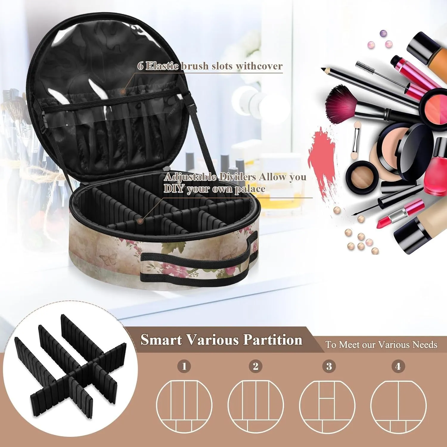 ALAZA Old Grunge Roses and Butterfly Toiletry Bag Travel Makeup Case Organizer for Women