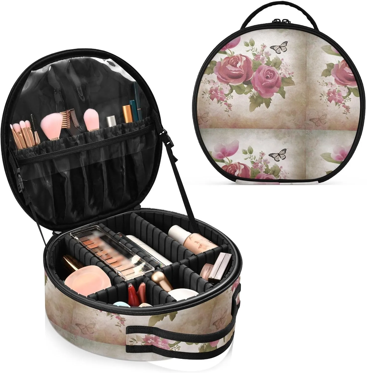 ALAZA Old Grunge Roses and Butterfly Toiletry Bag Travel Makeup Case Organizer for Women