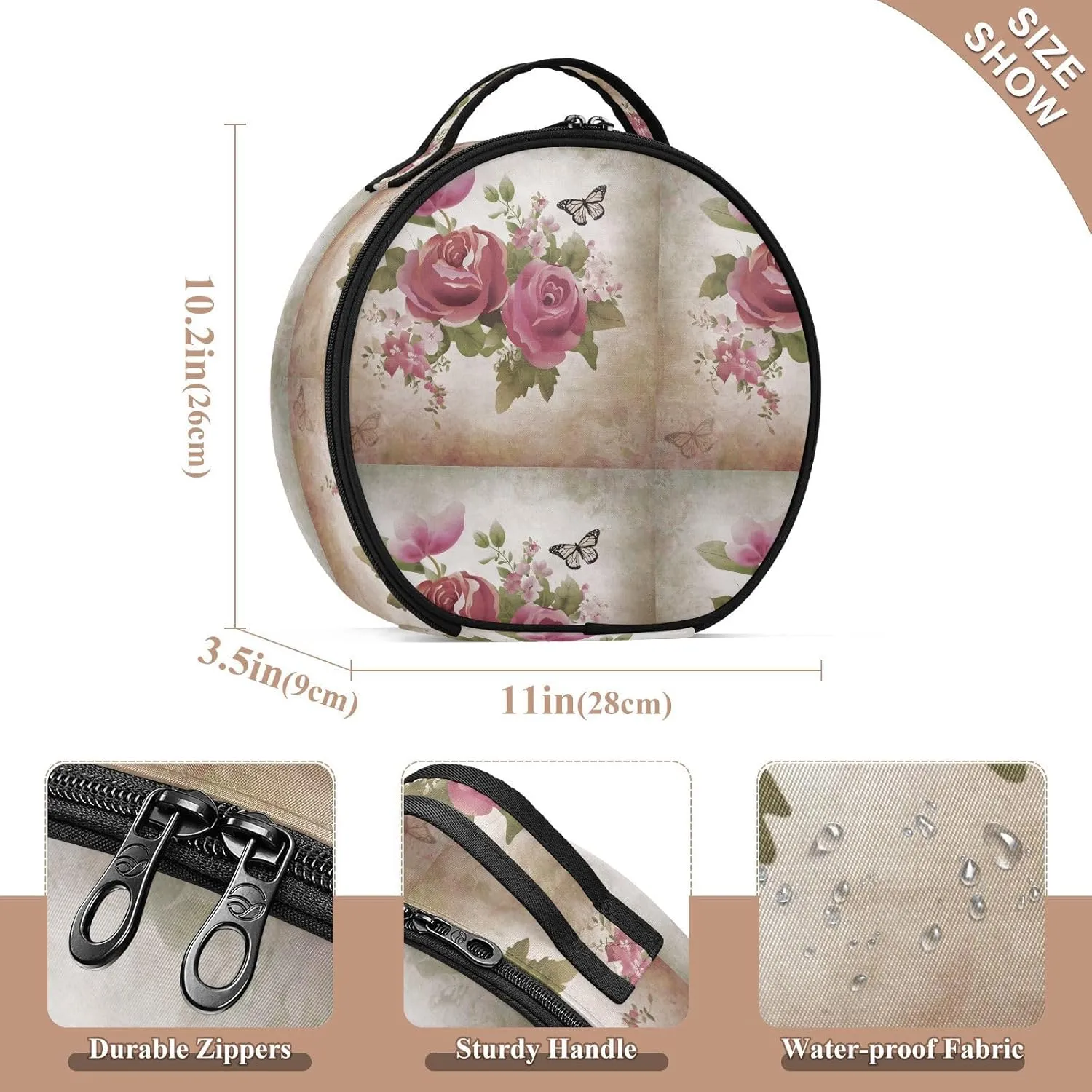 ALAZA Old Grunge Roses and Butterfly Toiletry Bag Travel Makeup Case Organizer for Women