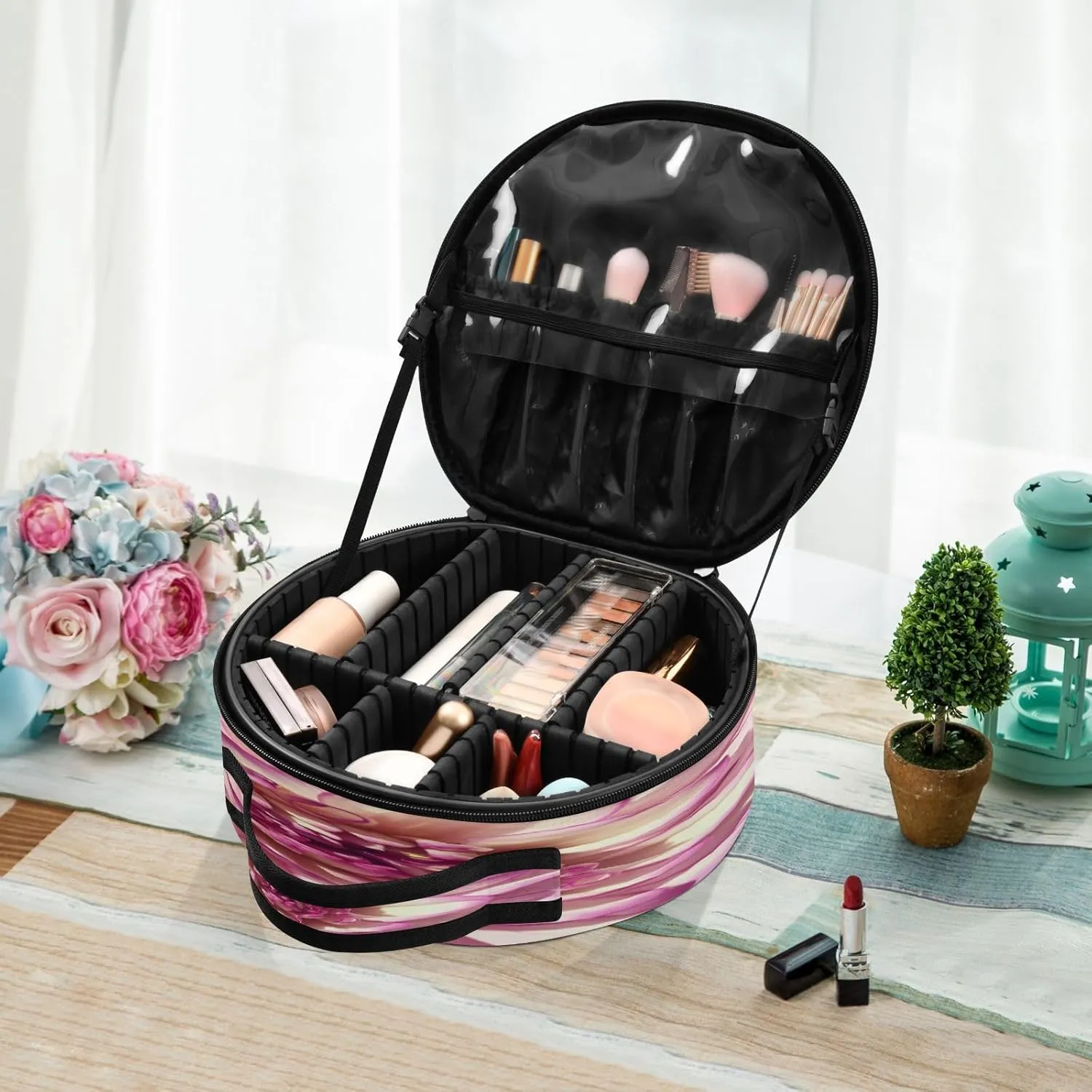 ALAZA Pink Flower Makeup Bag Travel Cosmetic Bag Large Toiletry Organizer