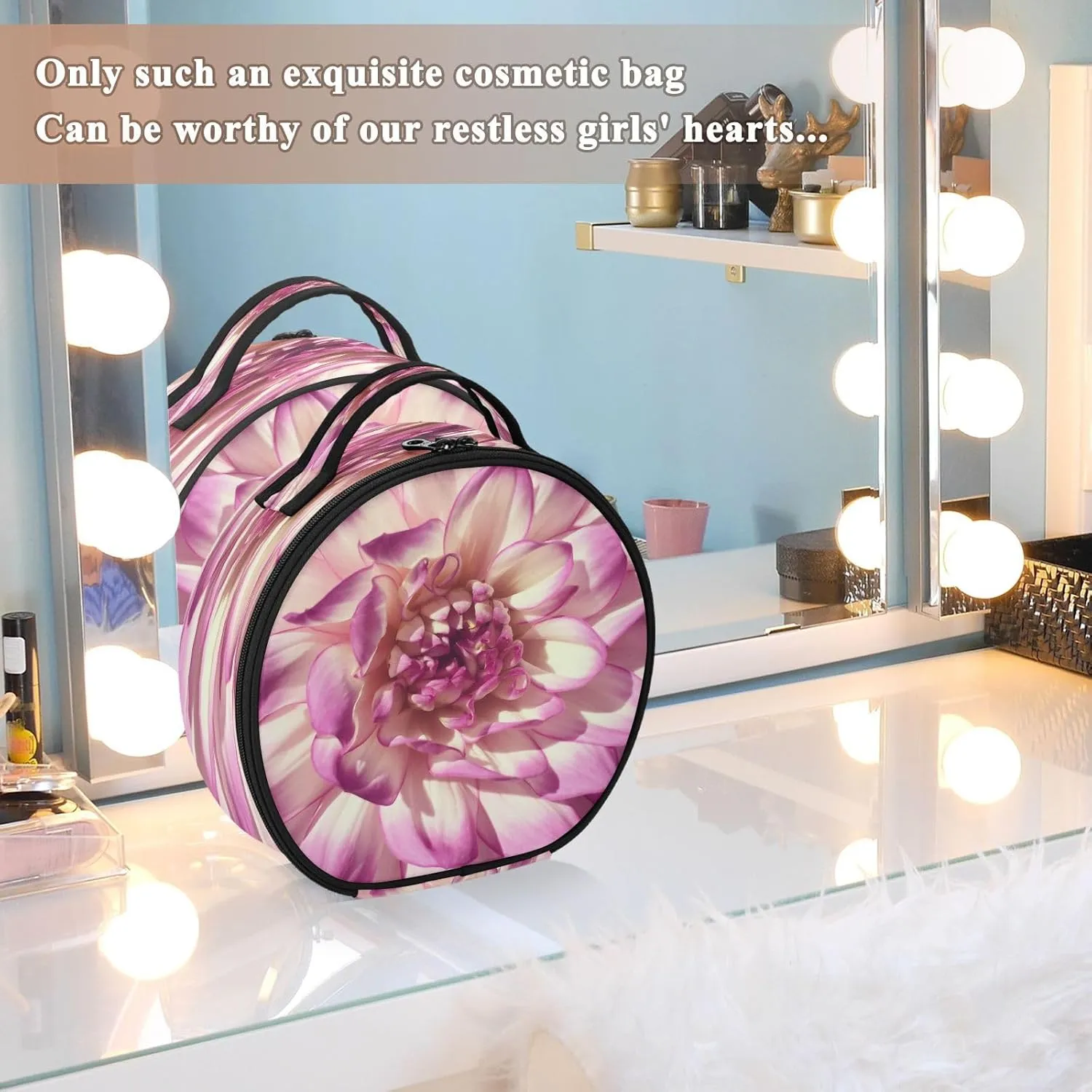 ALAZA Pink Flower Makeup Bag Travel Cosmetic Bag Large Toiletry Organizer