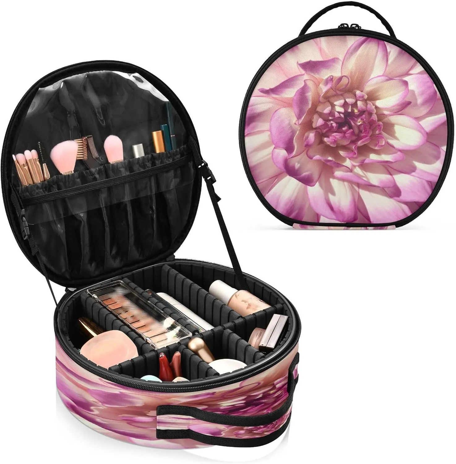 ALAZA Pink Flower Makeup Bag Travel Cosmetic Bag Large Toiletry Organizer
