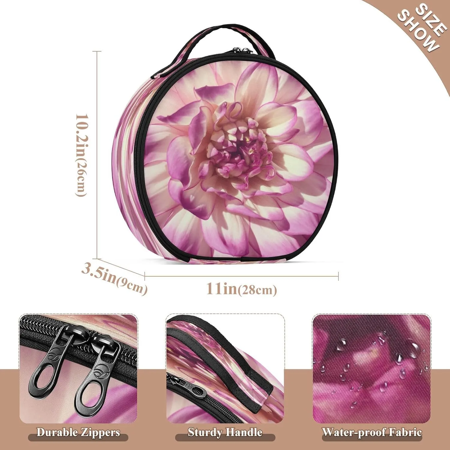 ALAZA Pink Flower Makeup Bag Travel Cosmetic Bag Large Toiletry Organizer