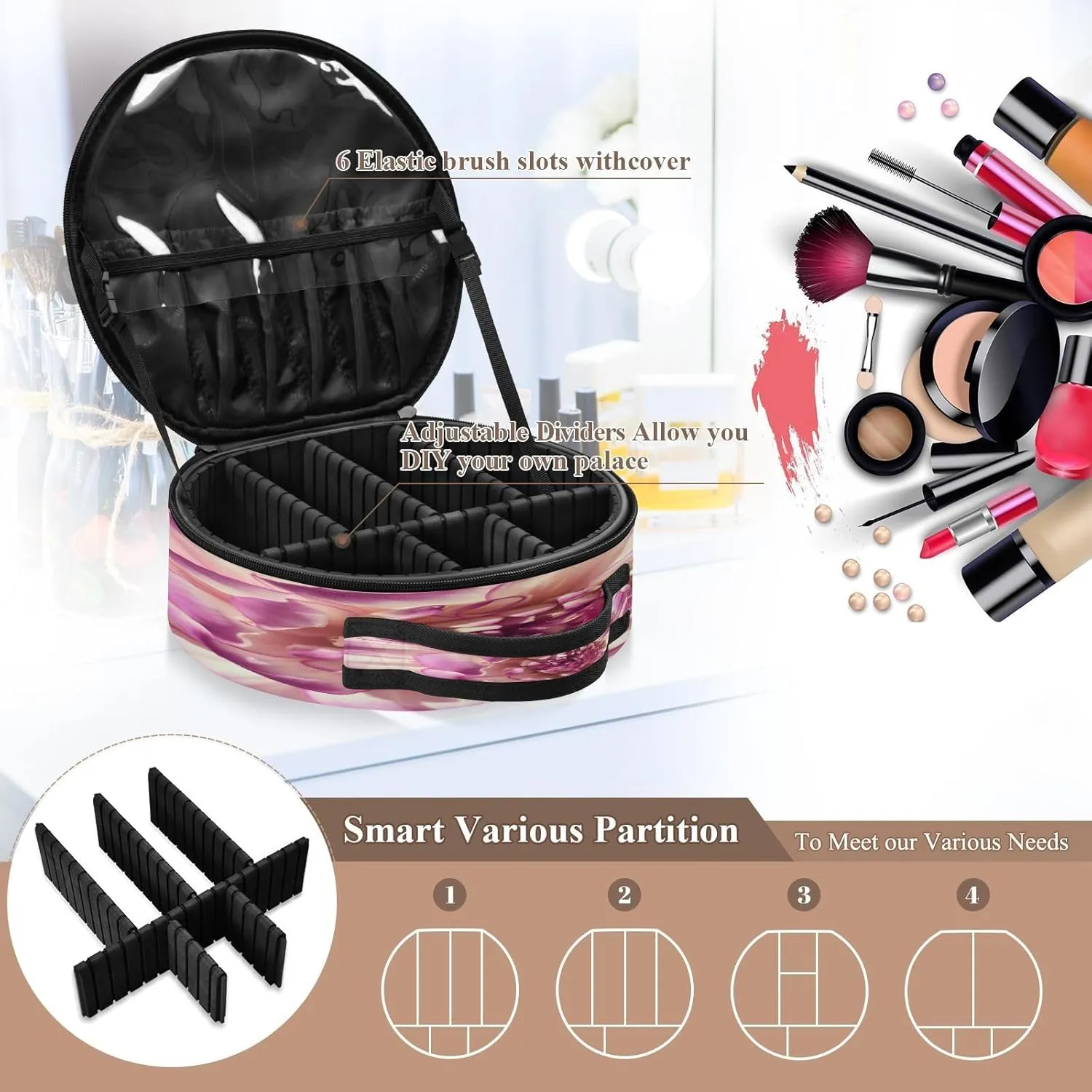 ALAZA Pink Flower Makeup Bag Travel Cosmetic Bag Large Toiletry Organizer