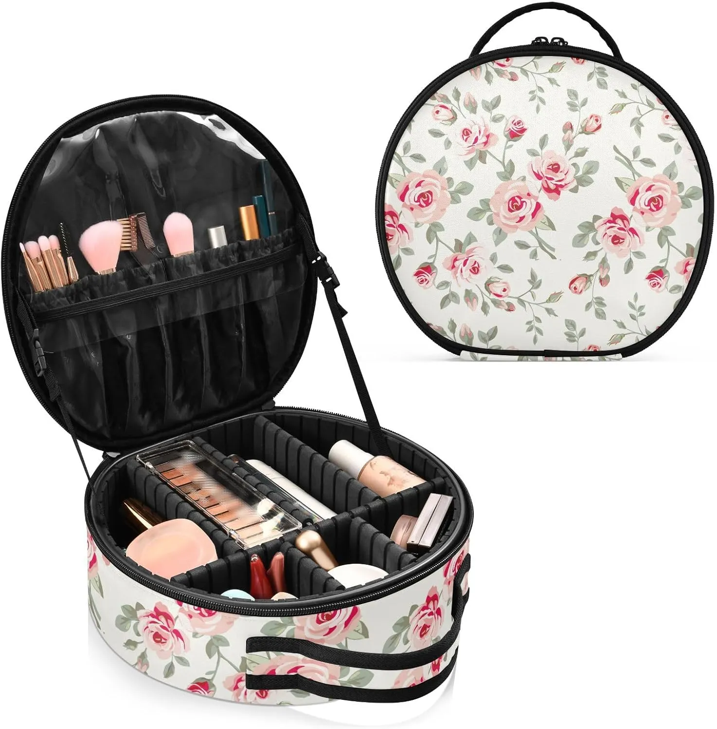 ALAZA Pink Roses Makeup Bag Travel Cosmetic Bag Large Toiletry Organizer