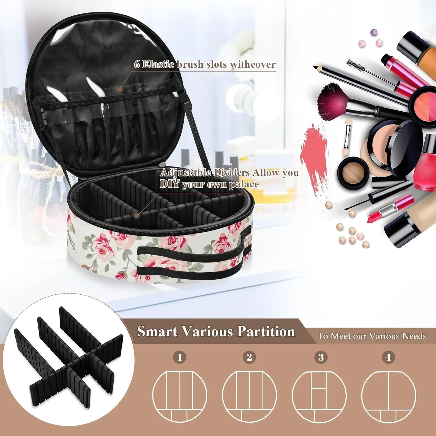 ALAZA Pink Roses Makeup Bag Travel Cosmetic Bag Large Toiletry Organizer