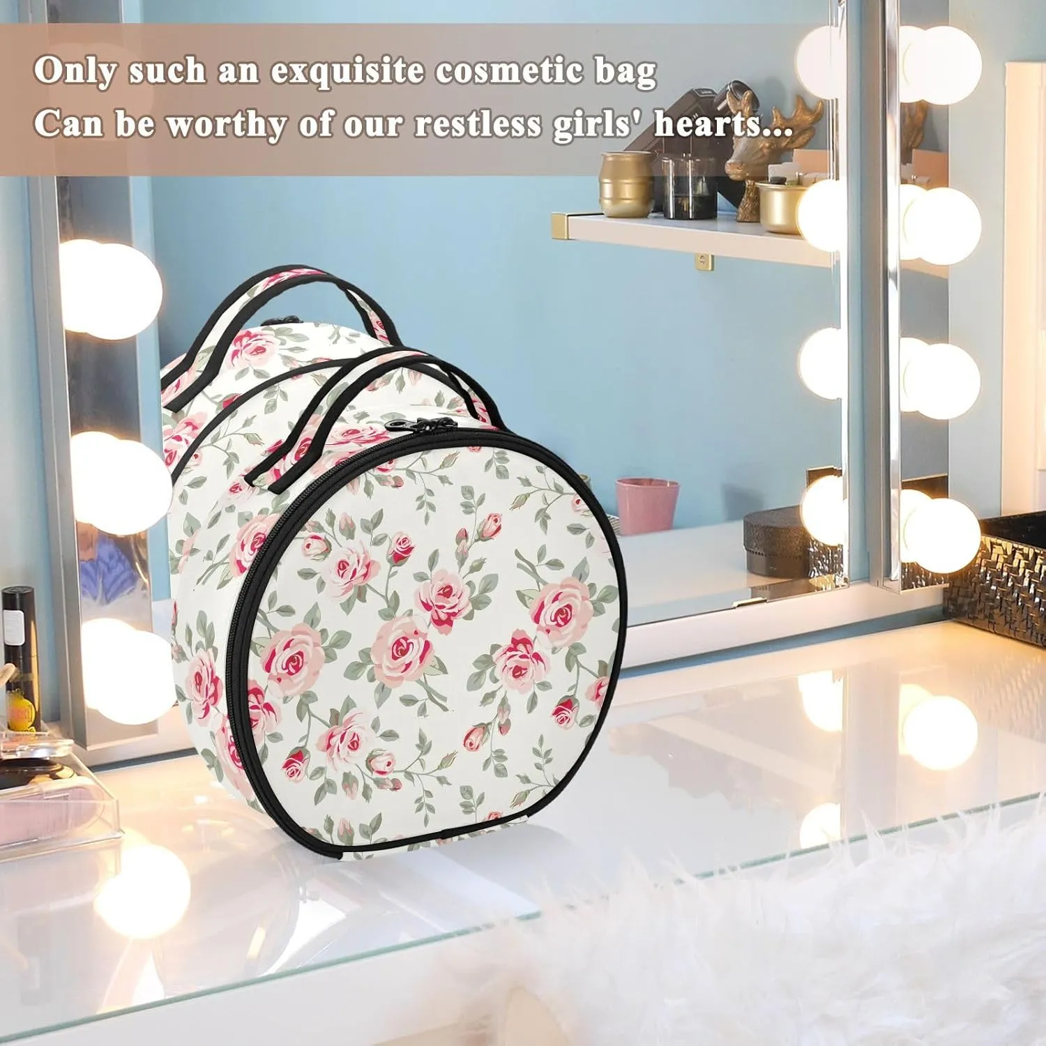 ALAZA Pink Roses Makeup Bag Travel Cosmetic Bag Large Toiletry Organizer