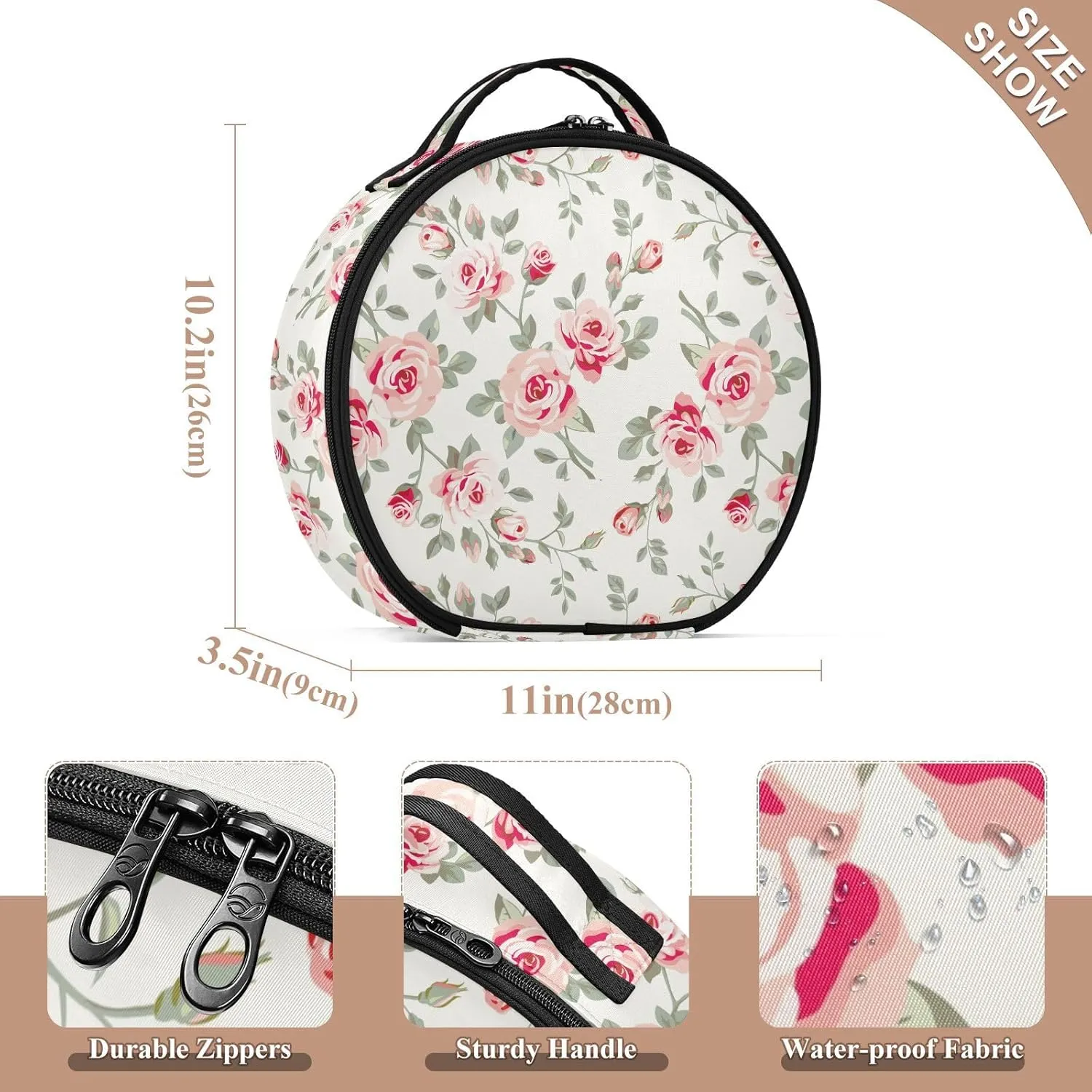ALAZA Pink Roses Makeup Bag Travel Cosmetic Bag Large Toiletry Organizer