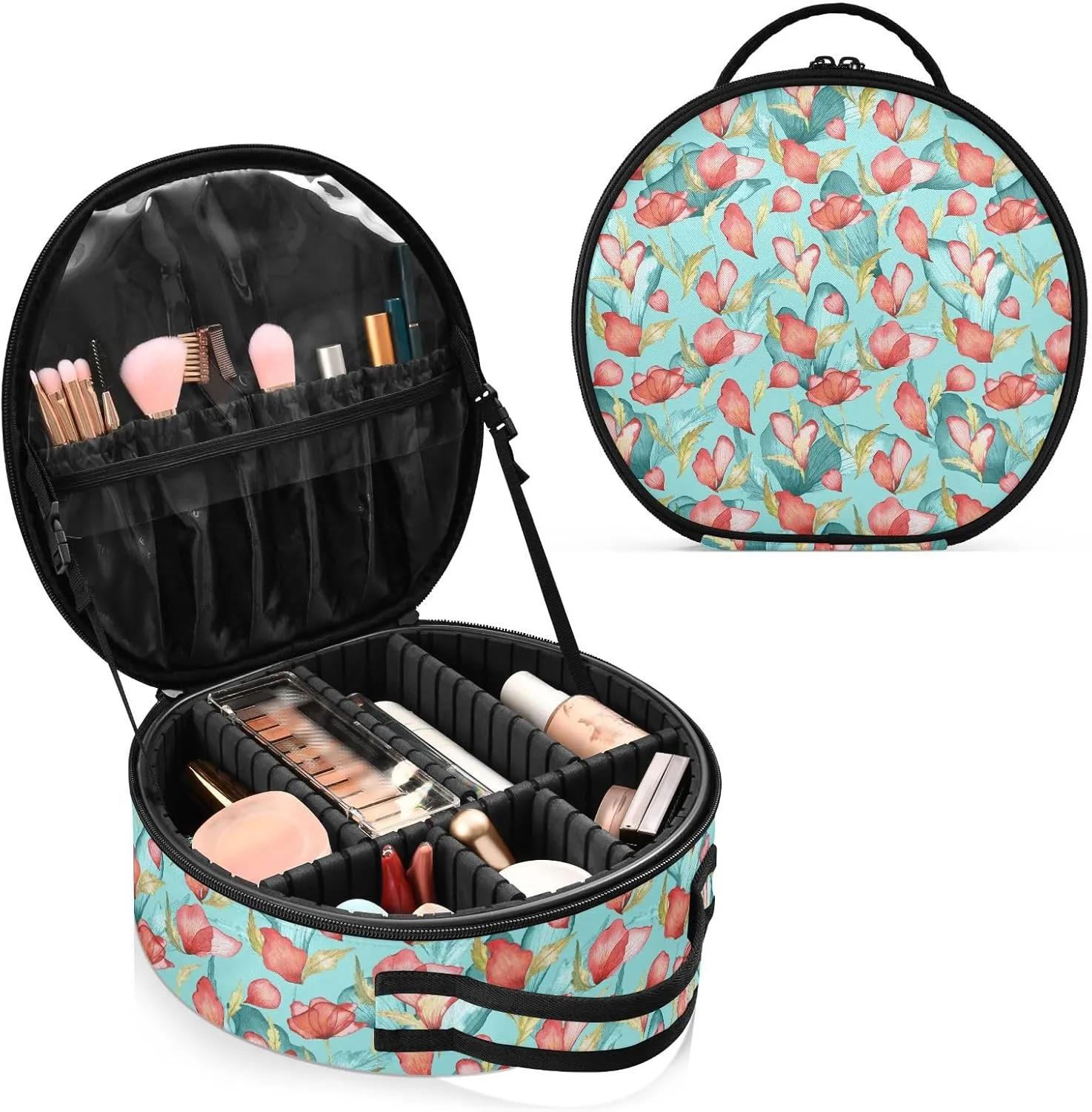 ALAZA Poppy Flower and Petals Floral Toiletry Bag Travel Makeup Case Organizer for Women